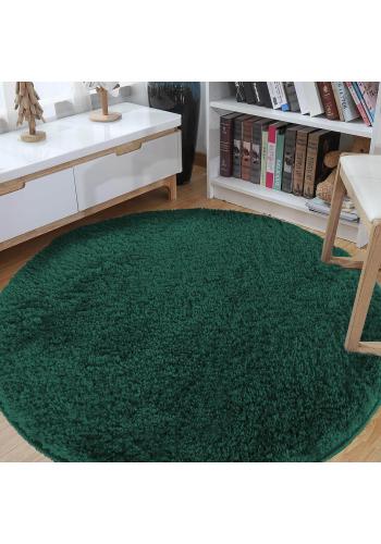 Kulatý shaggy koberec v zelené barvě