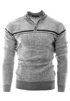 Pánský šedý svetr s výstřihem na zip