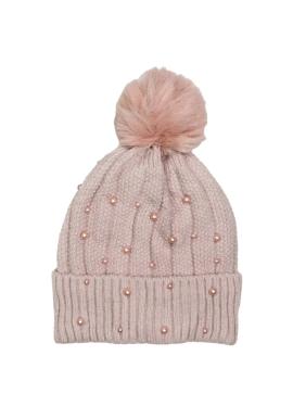 Zimní růžová čepice s perlami