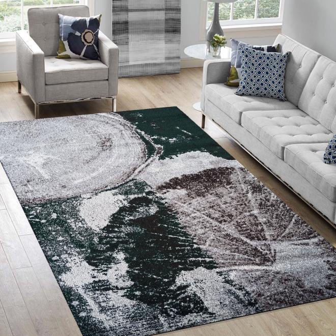 Moderní koberec se vzorem šedozelené barvy