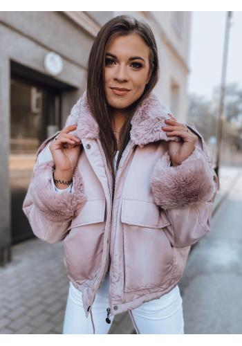 Růžová zimní oversize bunda s kožešinou pro dámy