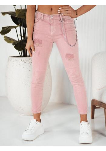 Dámské růžové džíny s řetízkem