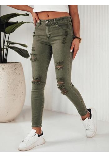 Zelené dámské džíny s dírami