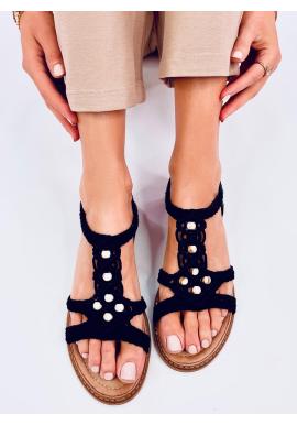 Černé pletené sandály s korálky
