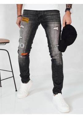Pánské tmavě šedé džíny s nášivkami
