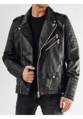 Pánská černá kožená bunda s ozdobnými zipy
