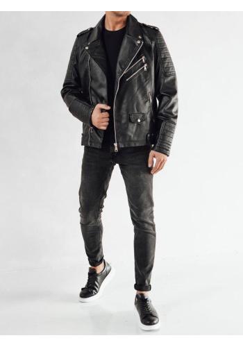 Pánská černá kožená bunda s ozdobnými zipy