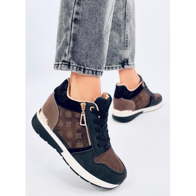 Vzorované černo-hnědé Sneakersy na podpatku