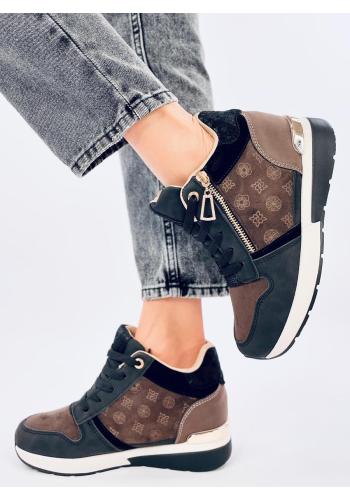 Vzorované černo-hnědé Sneakersy na podpatku