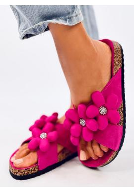 Dámské růžové korkové pantofle s květinami