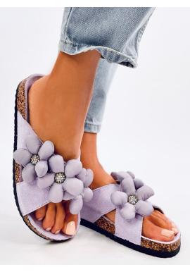 Korkové fialové pantofle s květinami