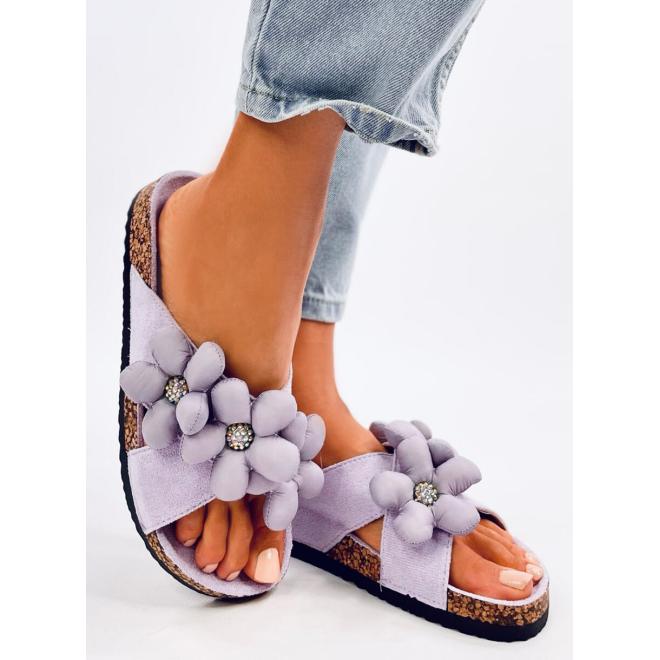 Korkové fialové pantofle s květinami