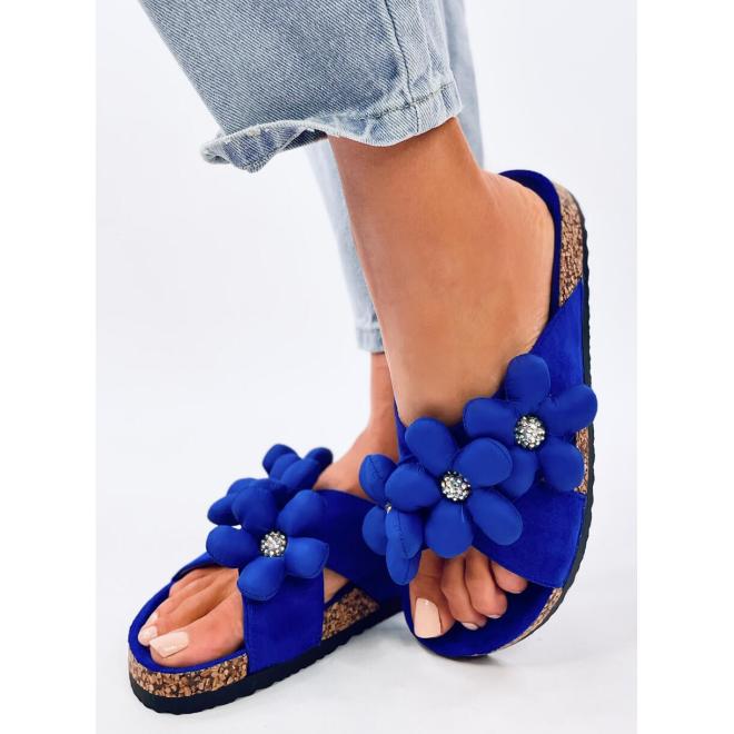 Modré korkové pantofle s květinami