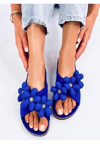 Modré korkové pantofle s květinami
