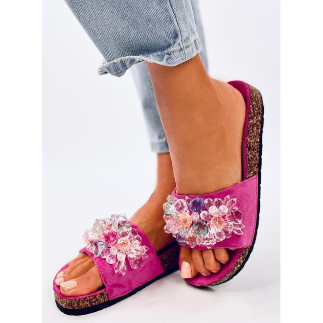 Korkové růžové pantofle s krystaly