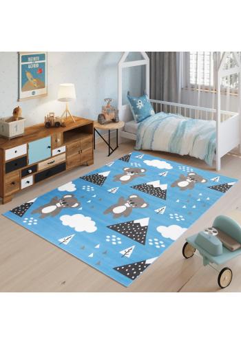 Dětský modrý koberec s medvědy