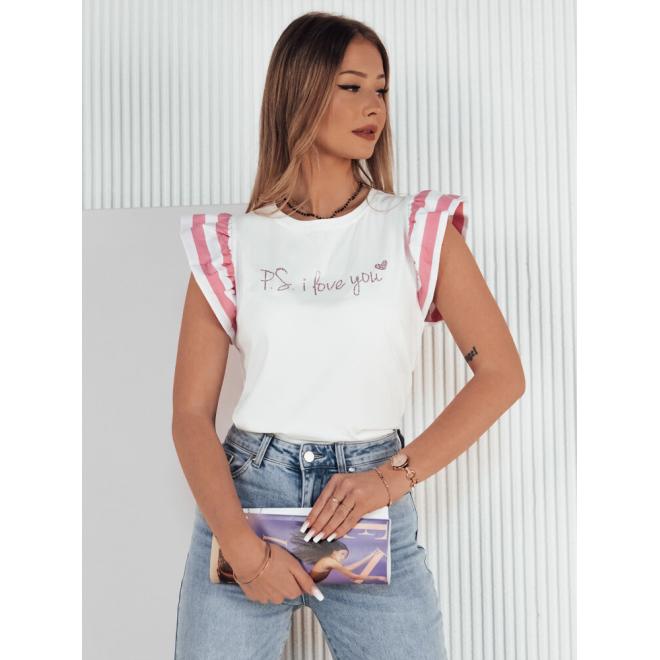 Bílo-růžové tričko s rozšířenými rukávy