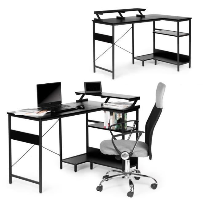 Rohový stolek na počítač se 3 černými policemi, Multi__PJJCT0140