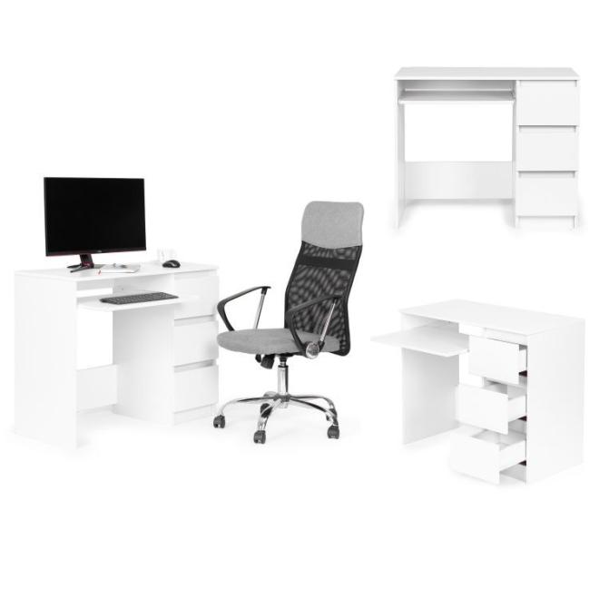 Univerzální bílý kancelářský stůl se 3 zásuvkami