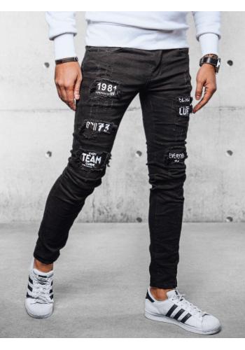 Pánské černé džíny s podšitými dírami