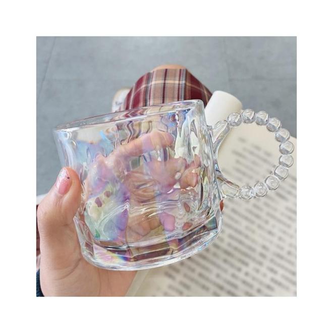 Duhový skleněný pohár s ouškem - 260 ml