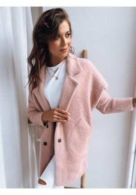 Přechodný dámský kabát růžové barvy