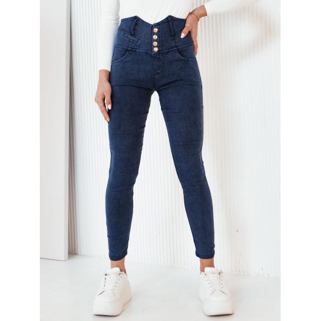 Modré dámské džíny s vysokým pasem
