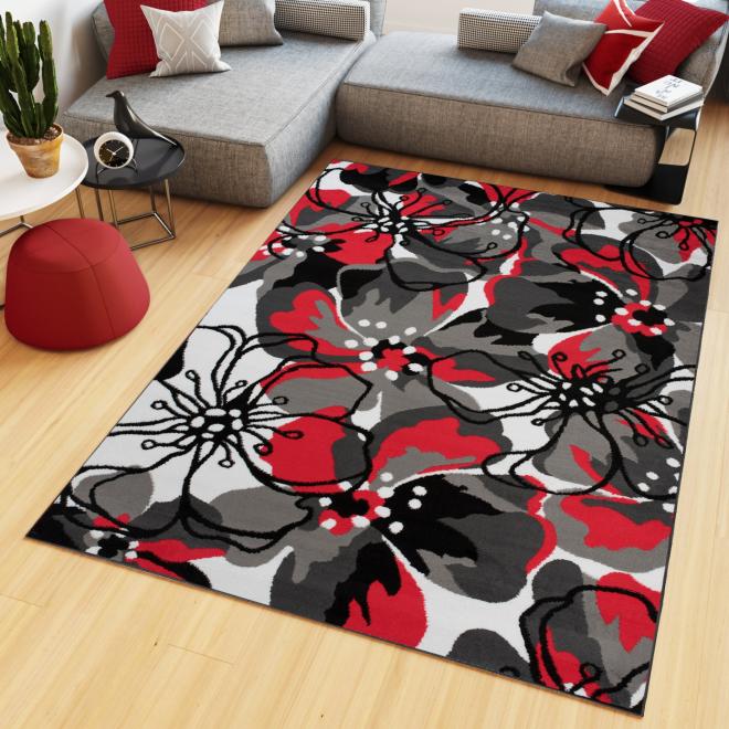 Šedo-červený koberec se vzorem