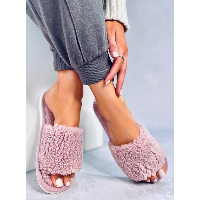 Růžové teplé pantofle na doma pro dámy