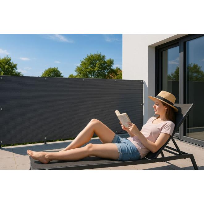 Stínící balkonový kryt v šedé barvě - 150x500 cm