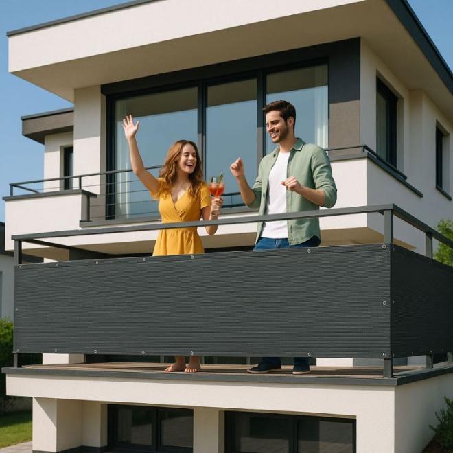 Stínící balkonový kryt v šedé barvě - 150x500 cm