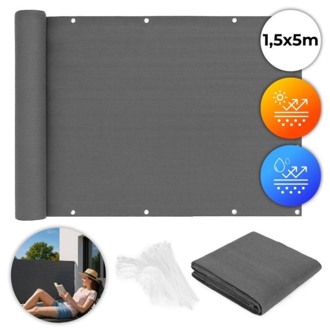 Stínící balkonový kryt v šedé barvě - 150x500 cm