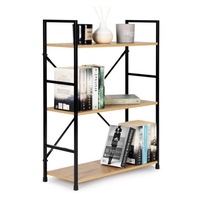 Dřevěný regál se 3 policemi v loft stylu