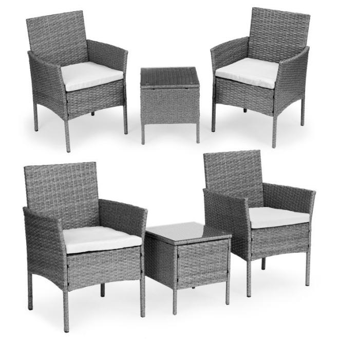 Šedý set zahradního nábytku z technoratanu - stůl, židle