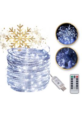 Vánoční bílé LED světélka na drátku na USB - 20 m