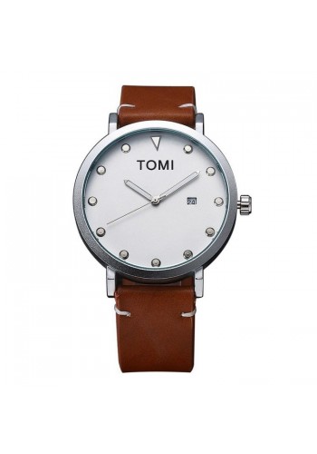 Hnědé módní hodinky Tomi s černým ciferníkem pro pány