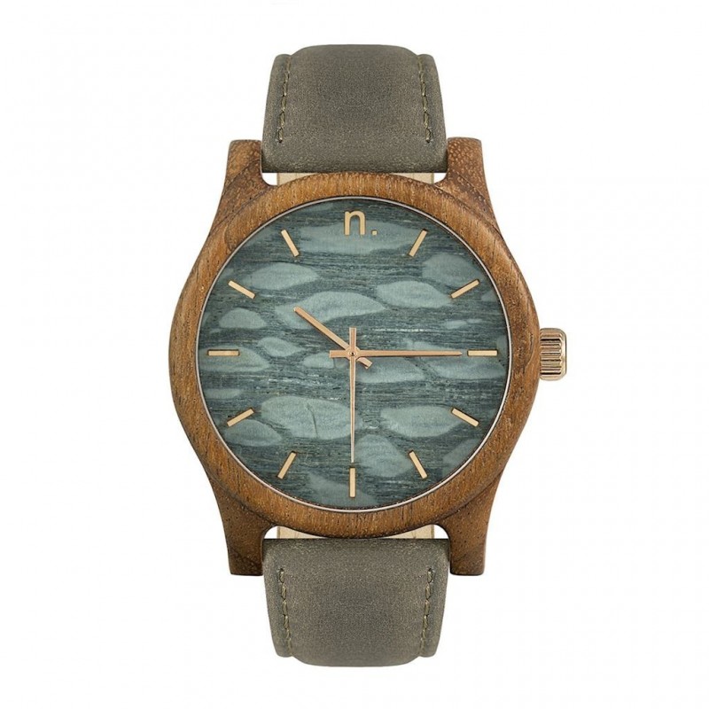 Pánské dřevěné hodinky s koženým páskem v hnědé barvě