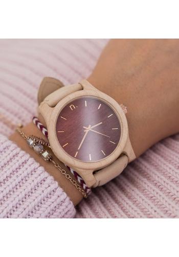 Dřevěné dámské hodinky hnědo-bílé barvy s koženým řemínkem