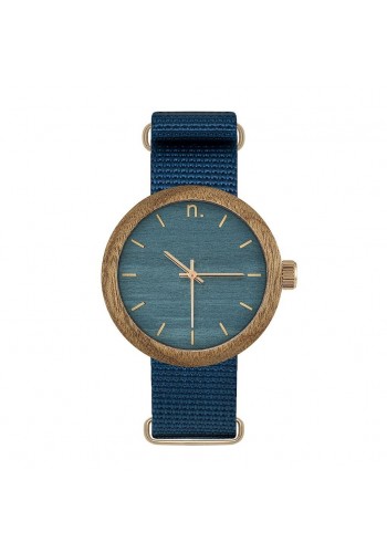 Dámské dřevěné hodinky s textilním řemínkem v hnědé barvě