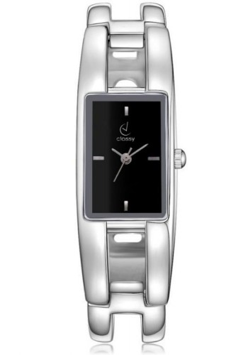 Elegantní dámské hodinky stříbrné barvy s černým ciferníkem