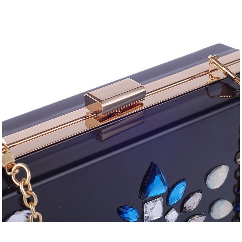 Společenská kabelka s krystaly pro dámy tmavě modré barvy