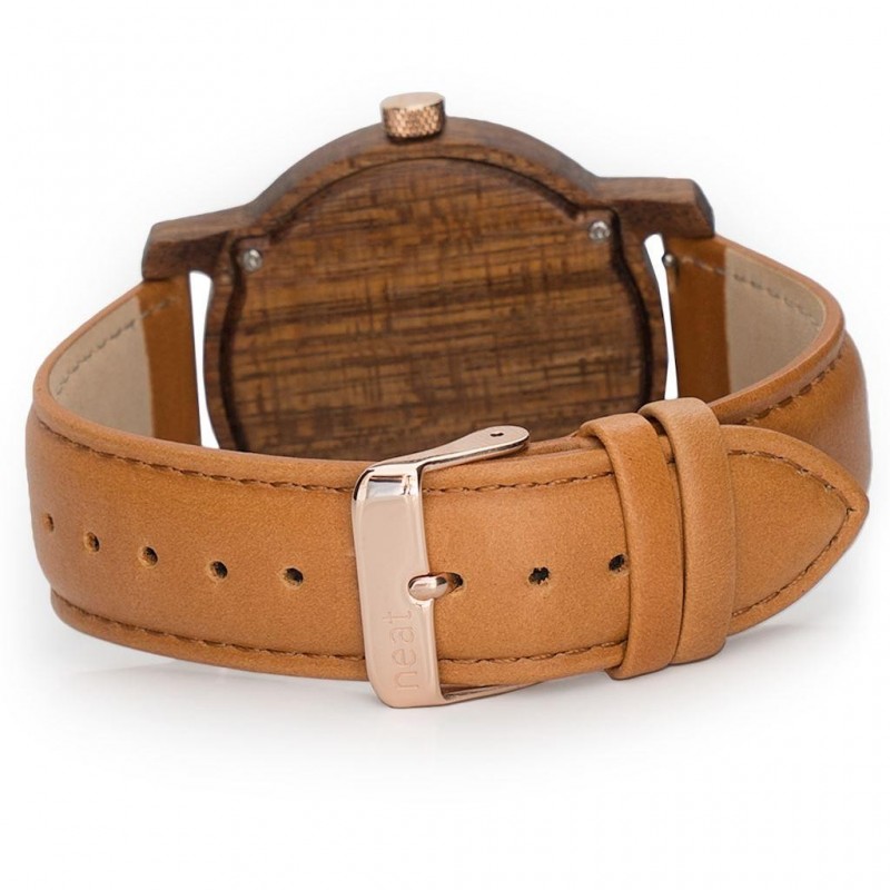 Hnědo-šedé dřevěné hodinky s koženým řemínkem pro pány