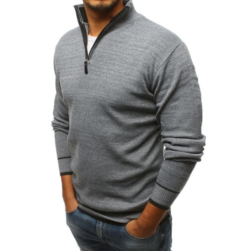 Tmavě šedý stylový svetr s výstřihem na zip pro pány