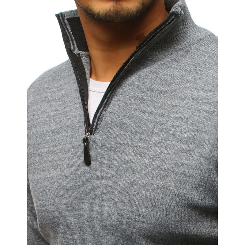 Tmavě šedý stylový svetr s výstřihem na zip pro pány