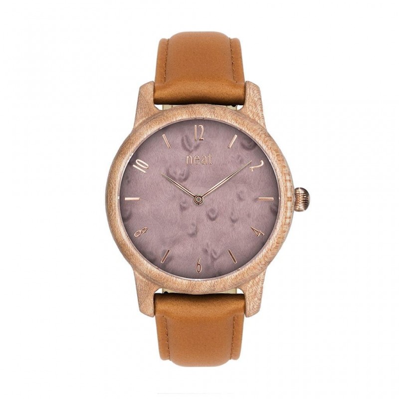 Dámské dřevěné hodinky s kovovým řemínkem ve fialovo-zlaté barvě